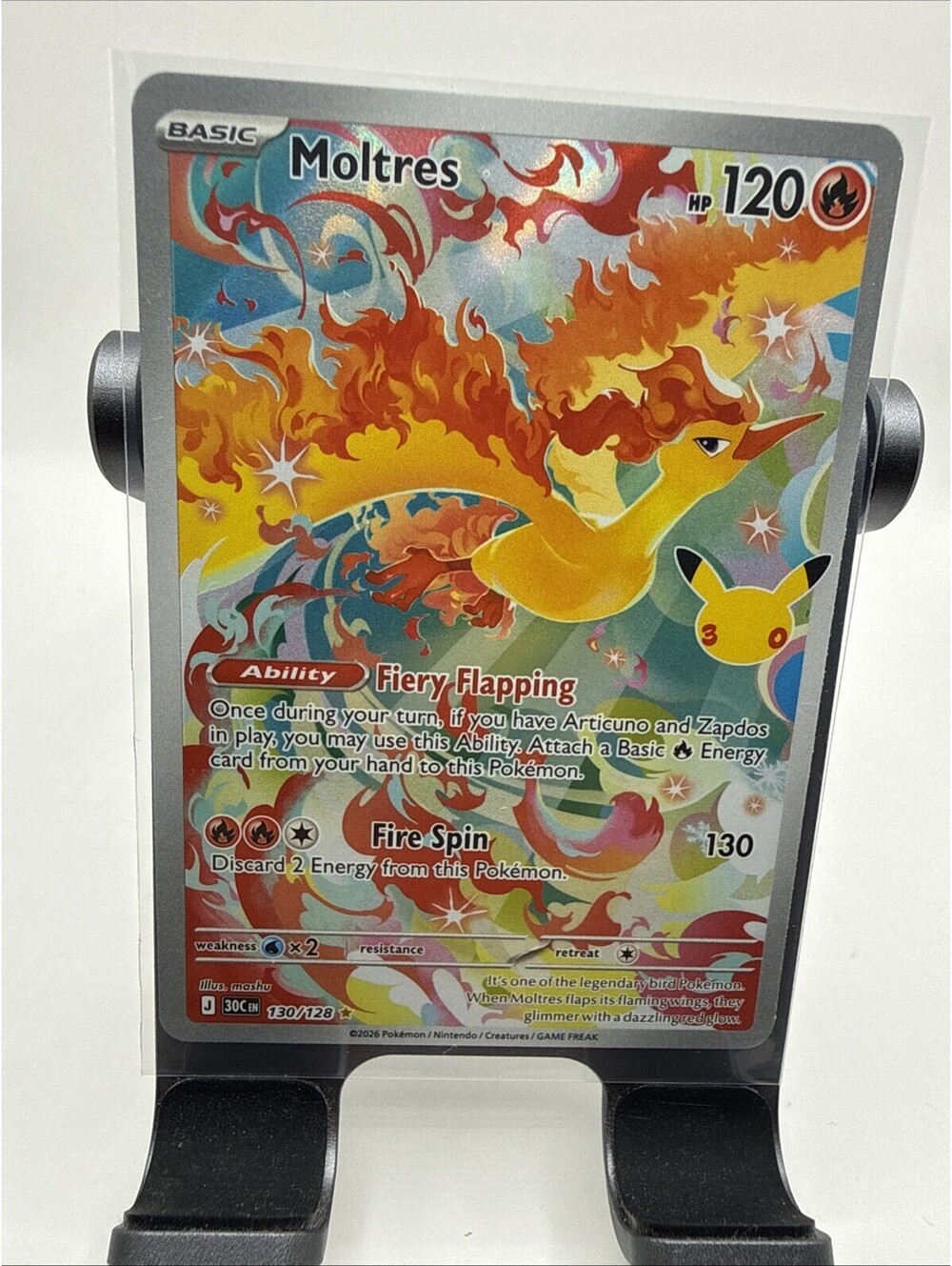 Moltres 130/128 ME: 30th Celebration Illustration Rare Holo NM